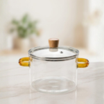 Modern 1600ml Borosilicate Glass Casserole with Amber Handles, Single Piece Packing - Image 3