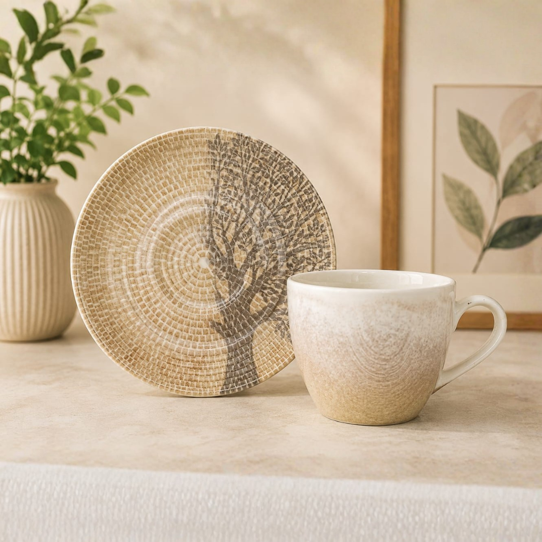 5 24 piece Clay Craft Digitally Printer Exclusive Ceramic cup and saucer set , Tree of Life, 200 ml (12 CUPS + 12 SAUCER) - Image 1