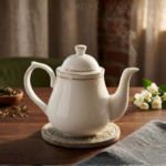 Clay Craft Fine Bone China Tea Kettle/Tea Pot with Gold Line Work, 650 ml, Single Piece,  Classic Design for Serving Coffee, Tea and Herbal Infusions