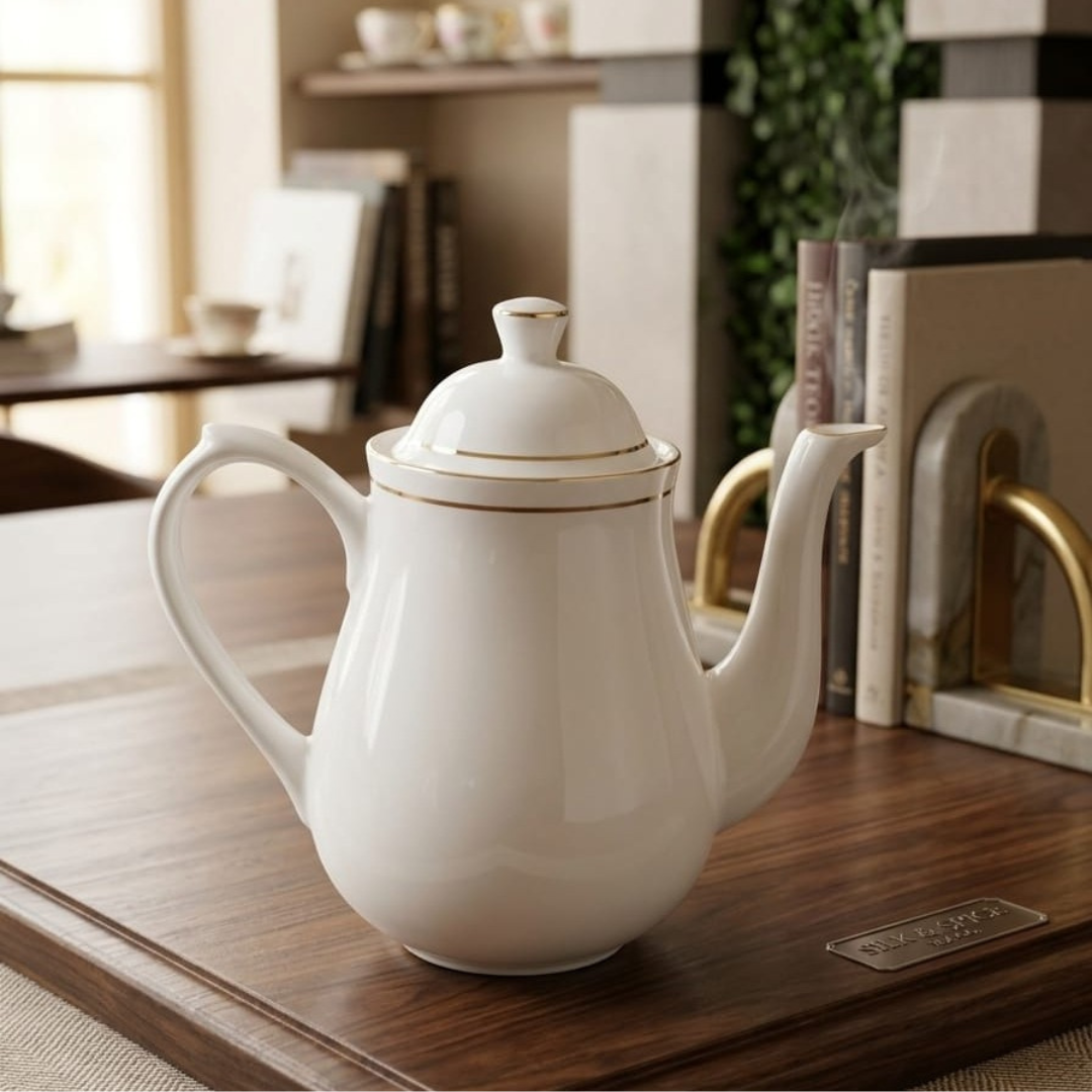 15 Clay Craft Fine Bone China Tea Kettle/Tea Pot with Gold Line Work, 930 ml, Single Piece, Classic Design for Serving Coffee, Tea and Herbal Infusions - Image 1
