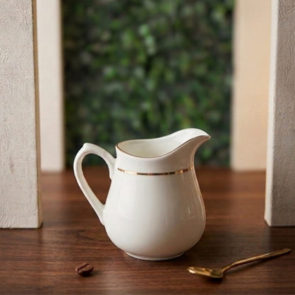 White Ceramic Creamer 150 ml with gold line, Single Piece Creamer, For Milk, Tea and Coffee