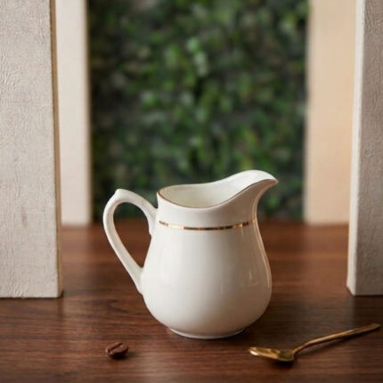White Ceramic Creamer 250 ml with gold line, Single Piece Creamer, For Milk, Tea and Coffee